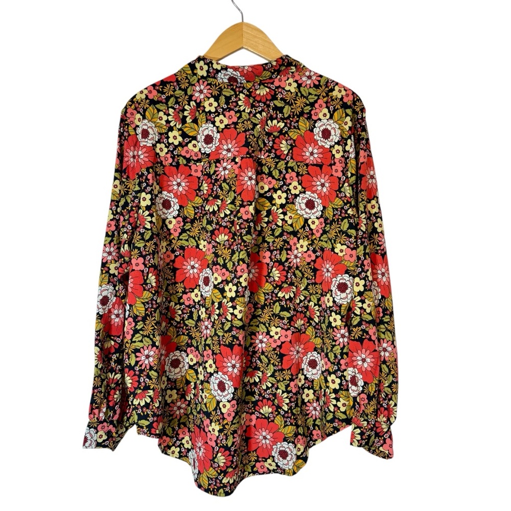 Molly Bracken Button Down Blouse Green Red Floral Print Puff Sleeve Boho - Picture 4 of 9